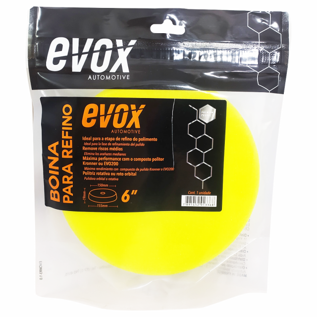 Boina de Espuma para Refino Amarela 6" - Evox